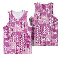 Magenta Hawaii Tapa Pattern Basketball Jersey With Heliconia Vintage Style