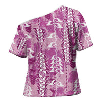 Magenta Hawaii Tapa Pattern Cross Shoulder Shirt With Heliconia Vintage Style