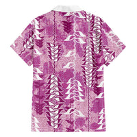 Magenta Hawaii Tapa Pattern Family Matching Off Shoulder Short Dress and Hawaiian Shirt With Heliconia Vintage Style LT05 - Polynesian Pride