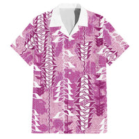 Magenta Hawaii Tapa Pattern Family Matching Summer Maxi Dress and Hawaiian Shirt With Heliconia Vintage Style LT05 Dad's Shirt - Short Sleeve Magenta - Polynesian Pride