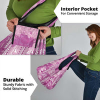 Magenta Hawaii Tapa Pattern Grocery Bag With Heliconia Vintage Style