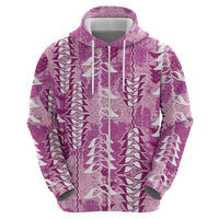 Magenta Hawaii Tapa Pattern Hoodie With Heliconia Vintage Style