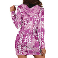 Magenta Hawaii Tapa Pattern Hoodie Dress With Heliconia Vintage Style