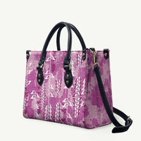 Magenta Hawaii Tapa Pattern Leather Bag With Heliconia Vintage Style