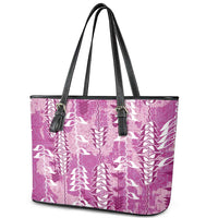 Magenta Hawaii Tapa Pattern Leather Tote Bag With Heliconia Vintage Style