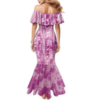 Magenta Hawaii Tapa Pattern Mermaid Dress With Heliconia Vintage Style