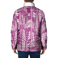 Magenta Hawaii Tapa Pattern Padded Jacket With Heliconia Vintage Style