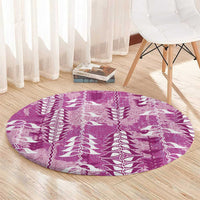 Magenta Hawaii Tapa Pattern Round Carpet With Heliconia Vintage Style