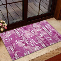 Magenta Hawaii Tapa Pattern Rubber Doormat With Heliconia Vintage Style
