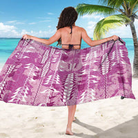 Magenta Hawaii Tapa Pattern Sarong With Heliconia Vintage Style