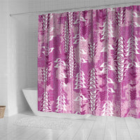 Magenta Hawaii Tapa Pattern Shower Curtain With Heliconia Vintage Style