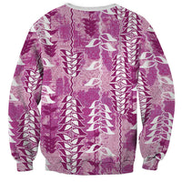 Magenta Hawaii Tapa Pattern Sweatshirt With Heliconia Vintage Style
