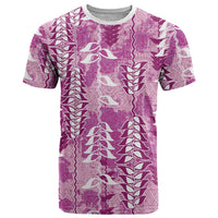 Magenta Hawaii Tapa Pattern T Shirt With Heliconia Vintage Style