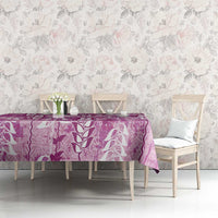 Magenta Hawaii Tapa Pattern Tablecloth With Heliconia Vintage Style