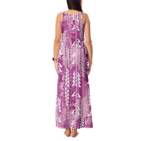 Magenta Hawaii Tapa Pattern Tank Maxi Dress With Heliconia Vintage Style