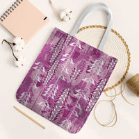 Magenta Hawaii Tapa Pattern Tote Bag With Heliconia Vintage Style