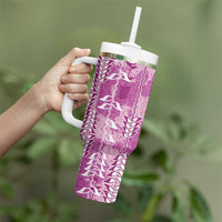 Magenta Hawaii Tapa Pattern Tumbler With Handle With Heliconia Vintage Style
