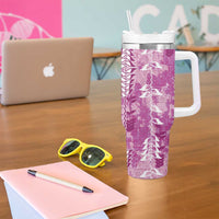 Magenta Hawaii Tapa Pattern Tumbler With Handle With Heliconia Vintage Style