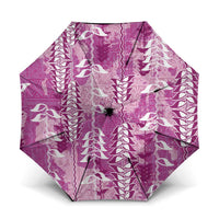 Magenta Hawaii Tapa Pattern Umbrella With Heliconia Vintage Style