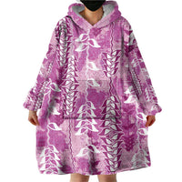 Magenta Hawaii Tapa Pattern Wearable Blanket Hoodie With Heliconia Vintage Style