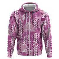 Magenta Hawaii Tapa Pattern Zip Hoodie With Heliconia Vintage Style