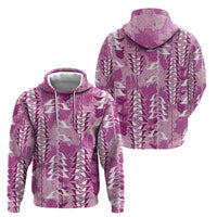Magenta Hawaii Tapa Pattern Zip Hoodie With Heliconia Vintage Style