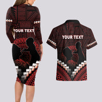 Personalised Tonga Happy Father's Day Couples Matching Long Sleeve Bodycon Dress and Hawaiian Shirt Ofa Lahi Atu Dad Polynesian Tribal LT05 - Polynesian Pride