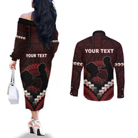 Personalised Tonga Happy Father's Day Couples Matching Off The Shoulder Long Sleeve Dress and Long Sleeve Button Shirt Ofa Lahi Atu Dad Polynesian Tribal LT05 - Polynesian Pride