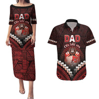 Personalised Tonga Happy Father's Day Couples Matching Puletasi and Hawaiian Shirt Ofa Lahi Atu Dad Polynesian Tribal LT05 Red - Polynesian Pride