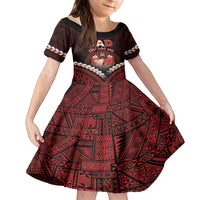 Personalised Tonga Happy Father's Day Family Matching Long Sleeve Bodycon Dress and Hawaiian Shirt Ofa Lahi Atu Dad Polynesian Tribal LT05 Daughter's Dress Red - Polynesian Pride