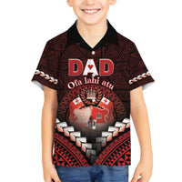 Personalised Tonga Happy Father's Day Family Matching Short Sleeve Bodycon Dress and Hawaiian Shirt Ofa Lahi Atu Dad Polynesian Tribal LT05 Son's Shirt Red - Polynesian Pride