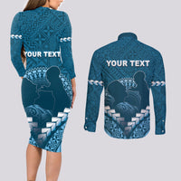 Personalised Fiji Happy Father's Day Couples Matching Long Sleeve Bodycon Dress and Long Sleeve Button Shirt Au Lomani Iko Dad Polynesian Tribal