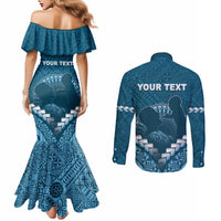Personalised Fiji Happy Father's Day Couples Matching Mermaid Dress and Long Sleeve Button Shirt Au Lomani Iko Dad Polynesian Tribal LT05 - Polynesian Pride