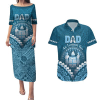 Personalised Fiji Happy Father's Day Couples Matching Puletasi and Hawaiian Shirt Au Lomani Iko Dad Polynesian Tribal LT05 Blue - Polynesian Pride
