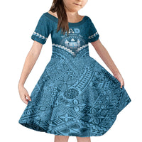 Personalised Fiji Happy Father's Day Family Matching Puletasi and Hawaiian Shirt Au Lomani Iko Dad Polynesian Tribal LT05 Daughter's Dress Blue - Polynesian Pride