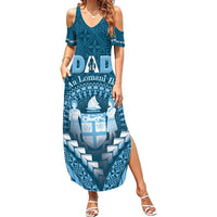 Personalised Fiji Happy Father's Day Summer Maxi Dress Au Lomani Iko Dad Polynesian Tribal LT05 Women Blue - Polynesian Pride