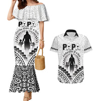 Personalised New Zealand Happy Father's Day Couples Matching Mermaid Dress and Hawaiian Shirt Aroha Ahau Ki A Koe Papa Polynesian Tribal LT05 White - Polynesian Pride