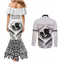 Personalised New Zealand Happy Father's Day Couples Matching Mermaid Dress and Long Sleeve Button Shirt Aroha Ahau Ki A Koe Papa Polynesian Tribal LT05 - Polynesian Pride