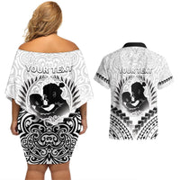 Personalised New Zealand Happy Father's Day Couples Matching Off Shoulder Short Dress and Hawaiian Shirt Aroha Ahau Ki A Koe Papa Polynesian Tribal LT05 - Polynesian Pride