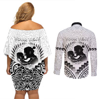 Personalised New Zealand Happy Father's Day Couples Matching Off Shoulder Short Dress and Long Sleeve Button Shirt Aroha Ahau Ki A Koe Papa Polynesian Tribal LT05 - Polynesian Pride