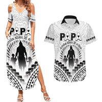 Personalised New Zealand Happy Father's Day Couples Matching Summer Maxi Dress and Hawaiian Shirt Aroha Ahau Ki A Koe Papa Polynesian Tribal LT05 White - Polynesian Pride