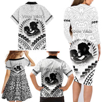 Personalised New Zealand Happy Father's Day Family Matching Long Sleeve Bodycon Dress and Hawaiian Shirt Aroha Ahau Ki A Koe Papa Polynesian Tribal LT05 - Polynesian Pride