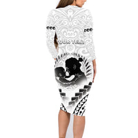 Personalised New Zealand Happy Father's Day Family Matching Long Sleeve Bodycon Dress and Hawaiian Shirt Aroha Ahau Ki A Koe Papa Polynesian Tribal LT05 - Polynesian Pride