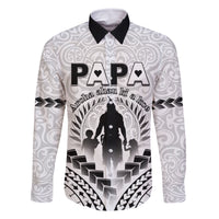 Personalised New Zealand Happy Father's Day Family Matching Off Shoulder Maxi Dress and Hawaiian Shirt Aroha Ahau Ki A Koe Papa Polynesian Tribal LT05 Dad's Shirt - Long Sleeve White - Polynesian Pride