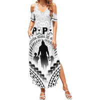 Personalised New Zealand Happy Father's Day Summer Maxi Dress Aroha Ahau Ki A Koe Papa Polynesian Tribal LT05 Women White - Polynesian Pride