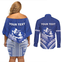 Personalised Samoa Happy Father's Day Couples Matching Off Shoulder Short Dress and Long Sleeve Button Shirt Ou Te Alofa Ia Te Oe Tama Dad Polynesian Tribal LT05 - Polynesian Pride