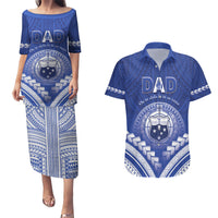 Personalised Samoa Happy Father's Day Couples Matching Puletasi and Hawaiian Shirt Ou Te Alofa Ia Te Oe Tama Dad Polynesian Tribal LT05 Blue - Polynesian Pride