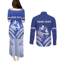 Personalised Samoa Happy Father's Day Couples Matching Puletasi and Long Sleeve Button Shirt Ou Te Alofa Ia Te Oe Tama Dad Polynesian Tribal