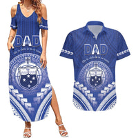 Personalised Samoa Happy Father's Day Couples Matching Summer Maxi Dress and Hawaiian Shirt Ou Te Alofa Ia Te Oe Tama Dad Polynesian Tribal LT05 Blue - Polynesian Pride