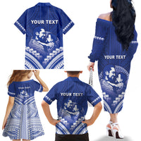 Personalised Samoa Happy Father's Day Family Matching Off The Shoulder Long Sleeve Dress and Hawaiian Shirt Ou Te Alofa Ia Te Oe Tama Dad Polynesian Tribal